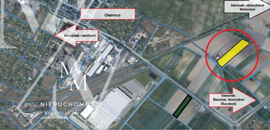 Na sprzedaż działka usługowa | produkcyjna Oleśnica, ulica Krzywoustego | powierzchnia: 9516 m2