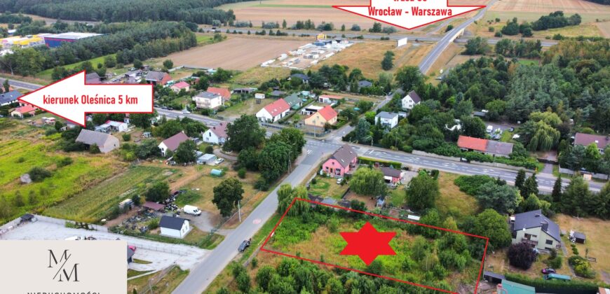 Działka mieszkaniowo- usługowa w Ciesle 4 km Oleśnica 30 km Wrocław | główna trasa